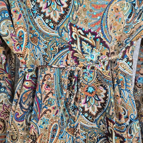 Vintage Dressbarn Womens Paisley Bell Sleeve Tie Back Top Size Large Boho Y2K - Picture 7 of 13